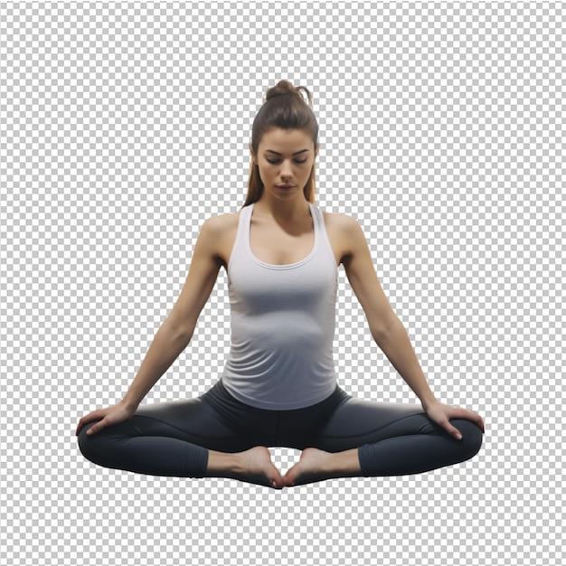 PSD jovem mulher respirando e meditando com yoga