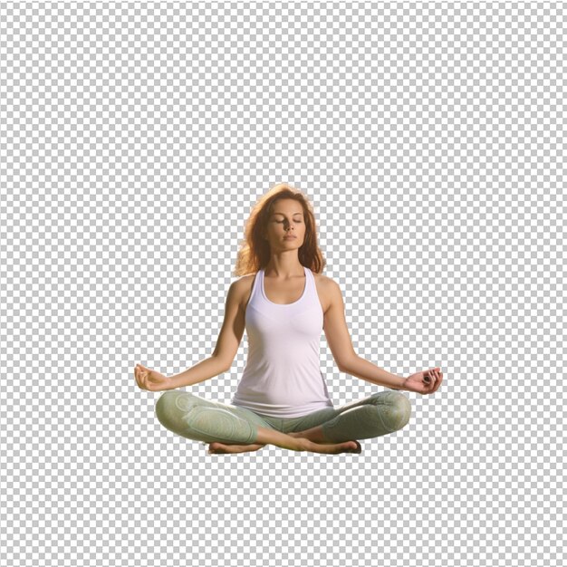 PSD jovem mulher respirando e meditando com yoga