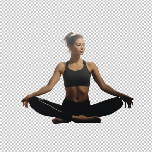 PSD jovem mulher respirando e meditando com yoga