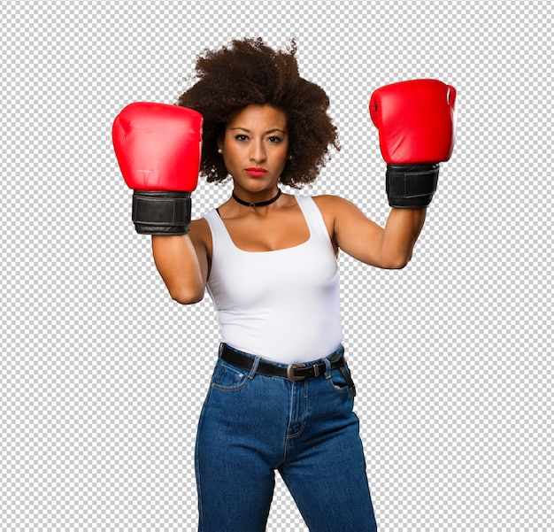 PSD jovem negra usando luvas de boxe