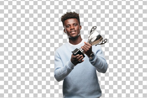 PSD jovem negro com um troféu