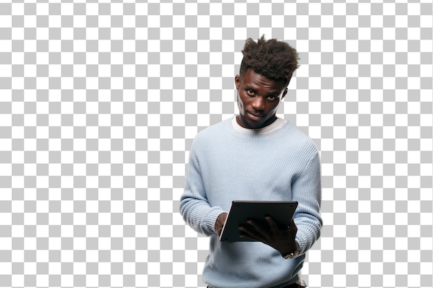 PSD jovem negro usando um tablet inteligente