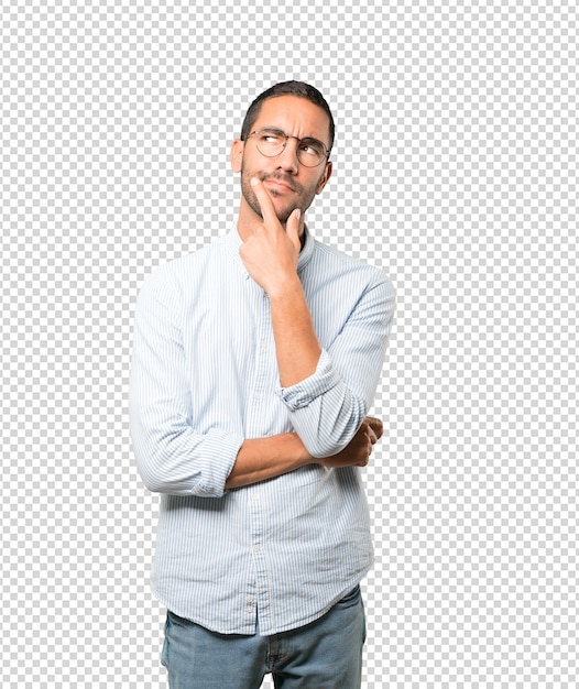 Jovem preocupado fazendo um gesto de dúvida