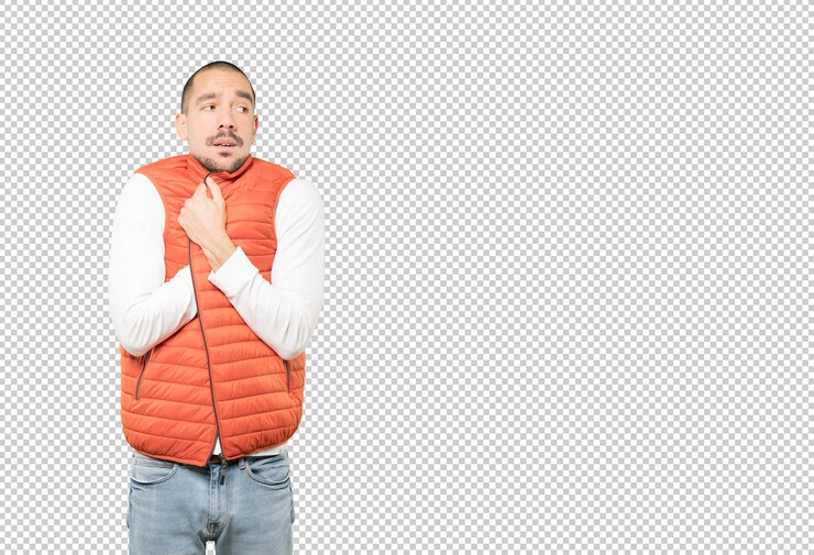 PSD jovem preocupado fazendo um gesto de frio