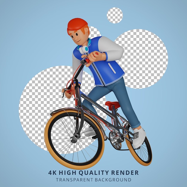 PSD jovem ruivo andando de bicicleta ilustração de personagem 3d