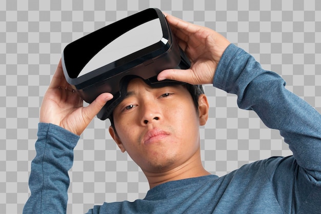 Jovem usando fone de ouvido de realidade virtual vr