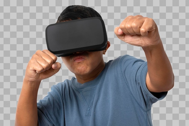 Jovem usando fone de ouvido de realidade virtual VR