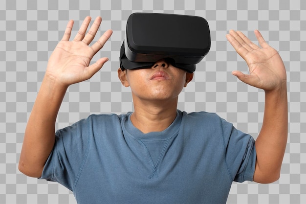 Jovem usando fone de ouvido de realidade virtual VR