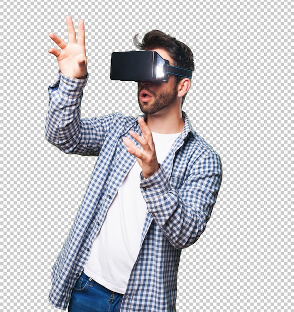 PSD jovem usando óculos de realidade virtual