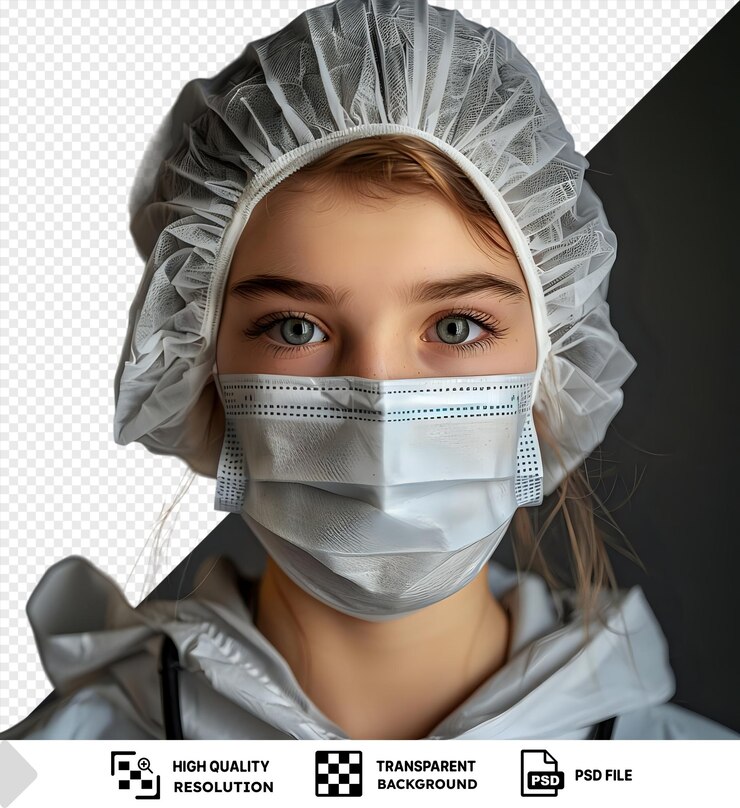PSD joven adolescente transparente en médico ffp2 máscara de protección facial protección contra covid de cerca png psd