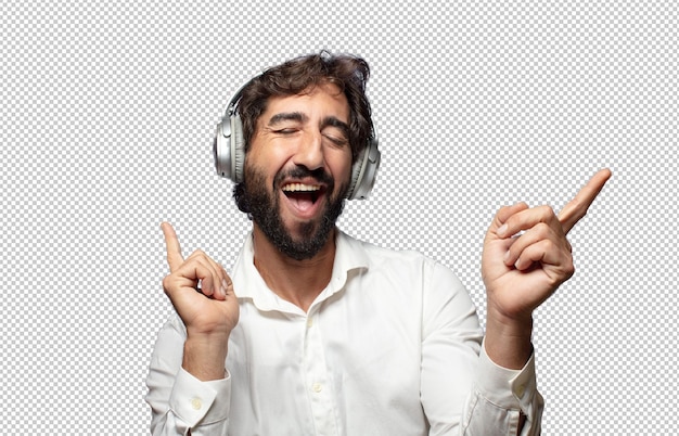 joven adulto escuchando música con auriculares