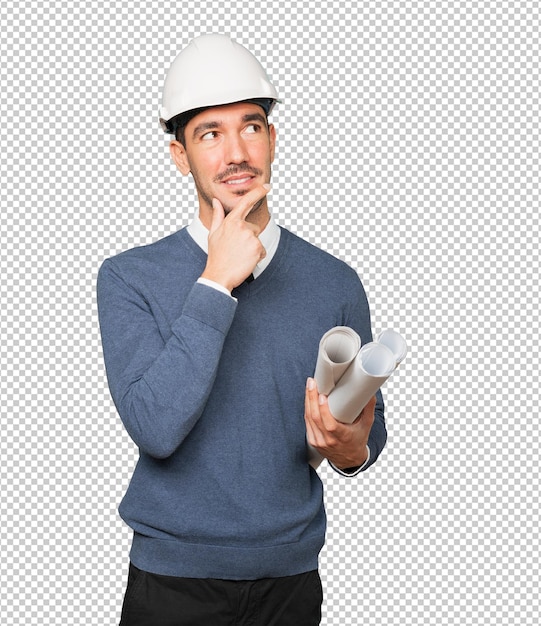 Joven arquitecto haciendo un gesto de duda