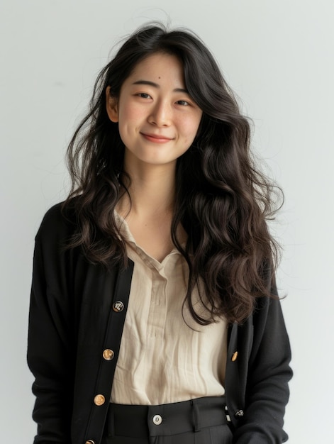 Una joven asiática con ropa casual de fondo transparente