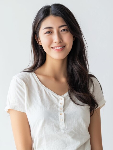 Una joven asiática con ropa casual de fondo transparente