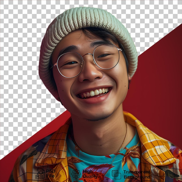 PSD un joven asiático sonriendo en un fondo transparente incluye un archivo png