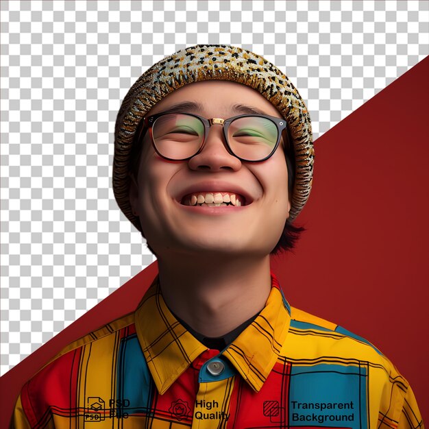 PSD un joven asiático sonriendo en un fondo transparente incluye un archivo png