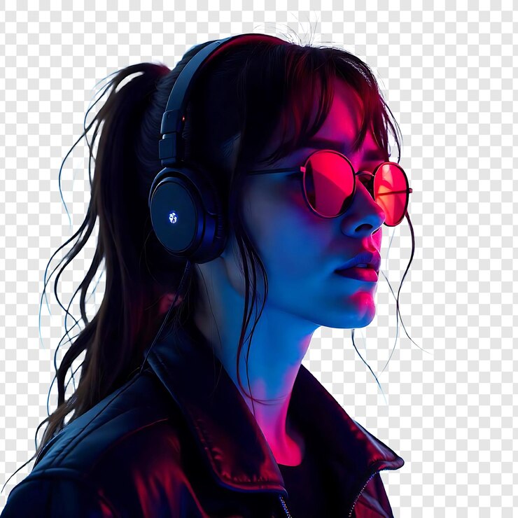 PSD joven con auriculares gafas de sol desordenado hai