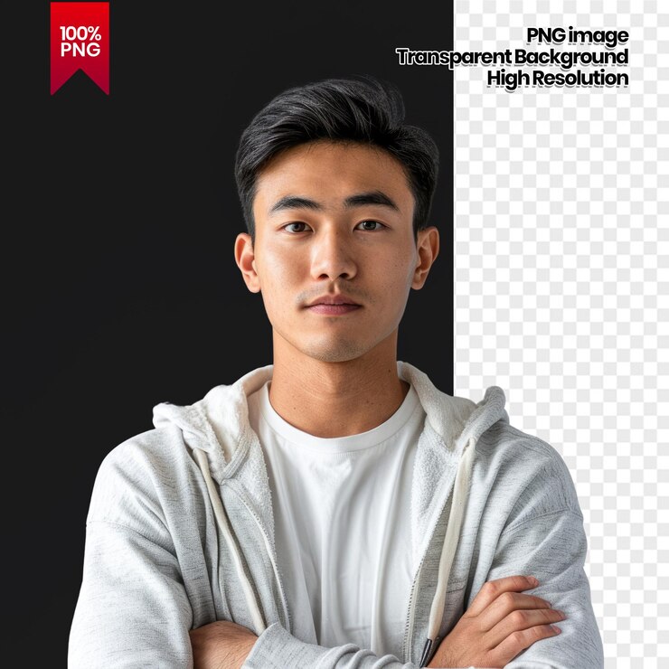 PSD joven con cabello oscuro en una sudadera gris mirando directamente a la cámara