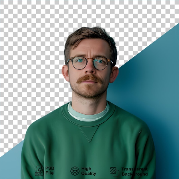 PSD joven con camisa verde aislado sobre un fondo transparente incluye archivo png