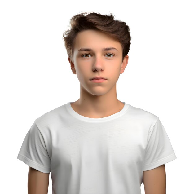 PSD joven con una camiseta blanca aislado sobre un fondo blanco