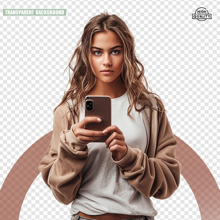 PSD joven chica pelirroja mirando el y mientras usa el móvil