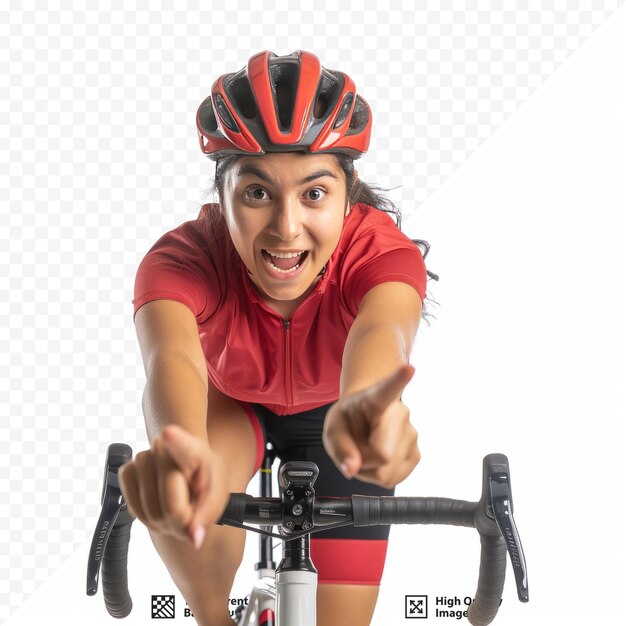 PSD joven ciclista hispana aislada en blanco aislado fondo sorprendido y apuntando hacia el frente