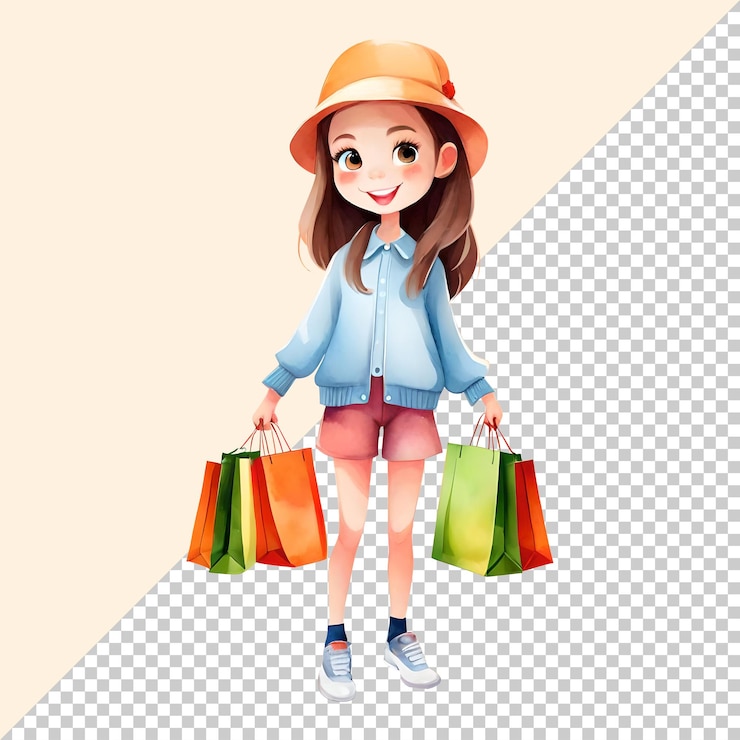 PSD joven comprador elegante y lindo ilustración transparente aislada y clara clipart