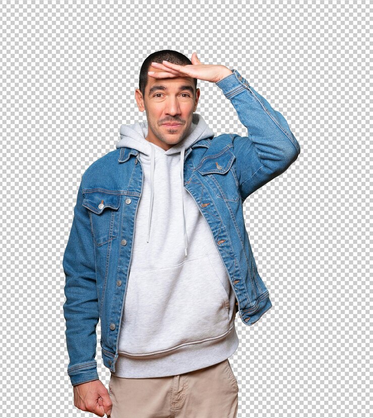 PSD joven concentrado con un gesto de mirar lejos