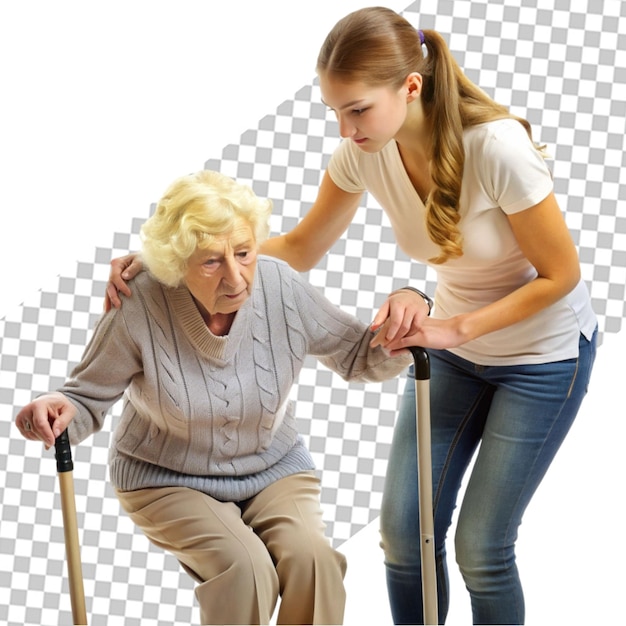 Joven cuidador que asiste a un anciano