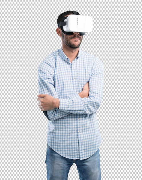 PSD joven deprimido usando unas gafas de realidad virtual