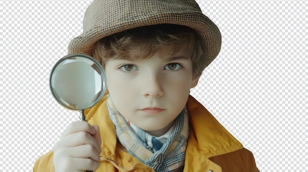 Joven detective explorando pistas con lúpula en disfraz