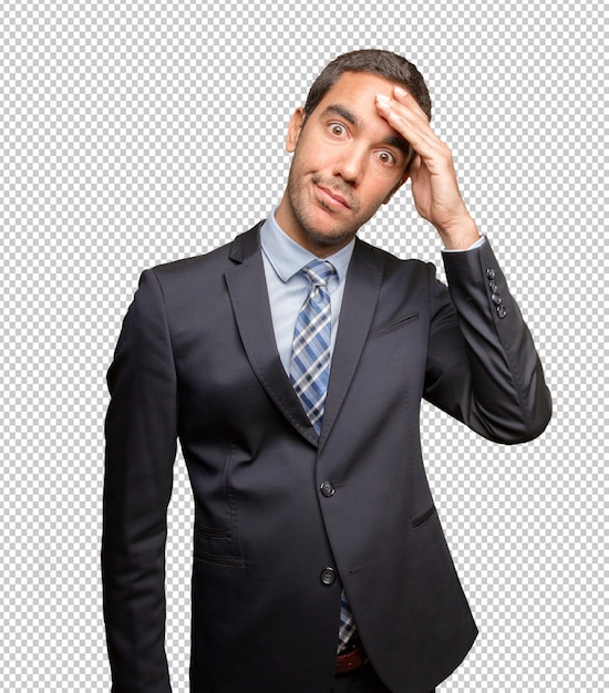 Joven empresario con exceso de trabajo