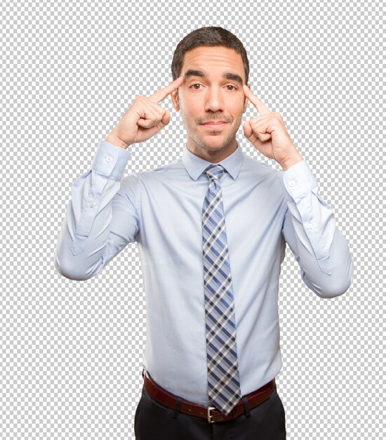 Joven empresario haciendo un gesto de concentración