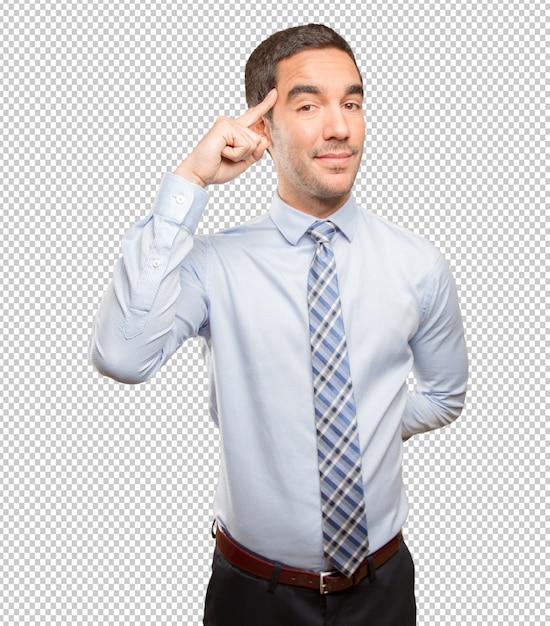 Joven empresario haciendo un gesto de concentración