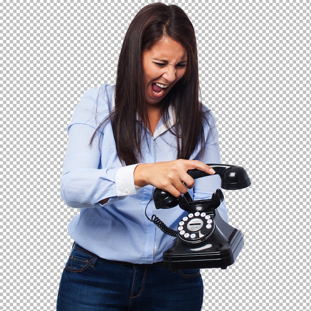 Joven enojada con telefono