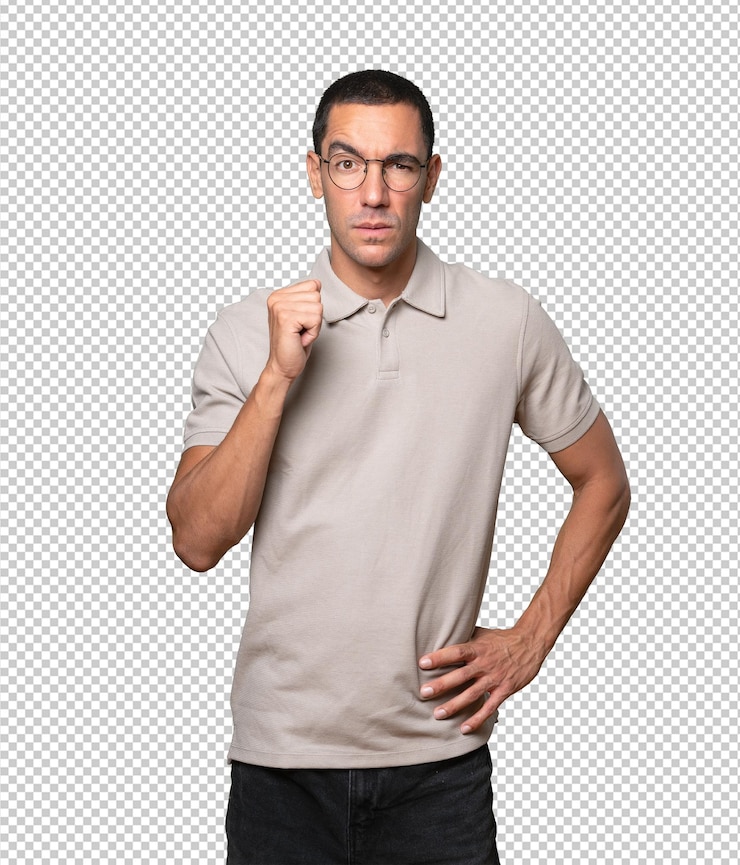 PSD un joven enojado posando en el fondo
