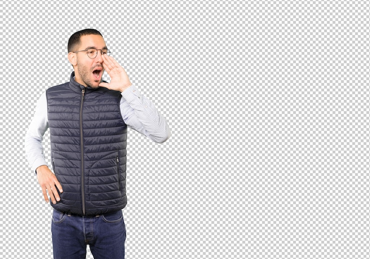 PSD joven enojado tratando de decir algo con fuerza