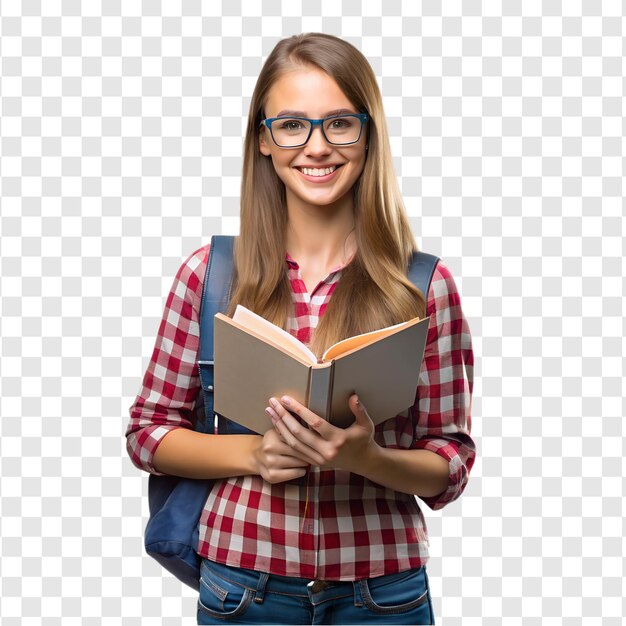 Una joven estudiante sonriente con un libro