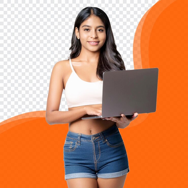 PSD joven estudiante de la universidad con portátil vista delantera png psd