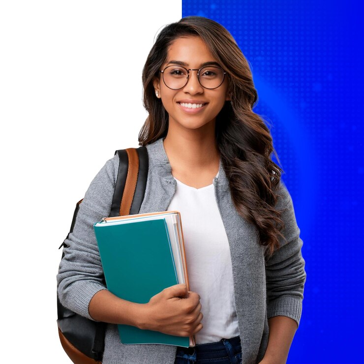 PSD joven estudiante universitario feliz sonriendo y mirando a la cámara en un fondo aislado