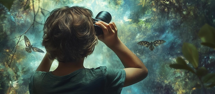 PSD un joven explorador contemplando las maravillas de la naturaleza