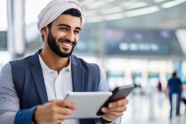 Joven y feliz hombre o mujer de negocios