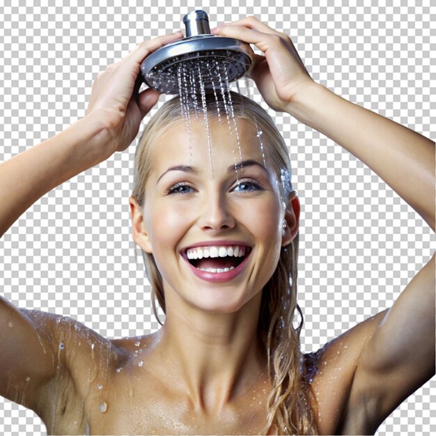 joven feliz mojando el cabello mientras se ducha