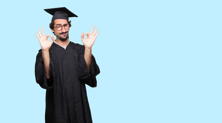 PSD joven graduado haciendo gesto bien