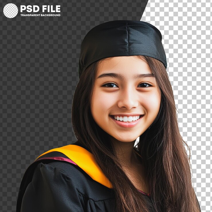 PSD un joven graduado de papúa nueva guinea sonríe felizmente con gorra y bata