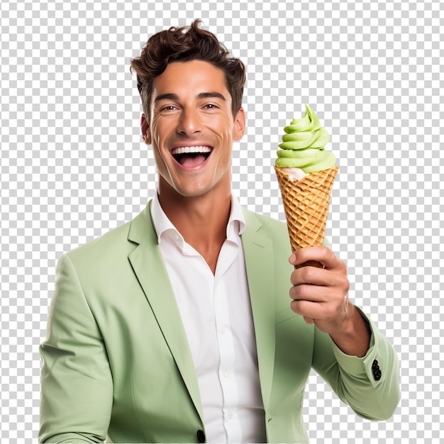 PSD joven guapo con helado aislado en un fondo transparente