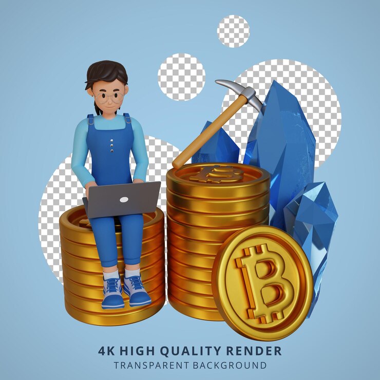 PSD joven haciendo minería ilustración de personaje de dibujos animados en 3d