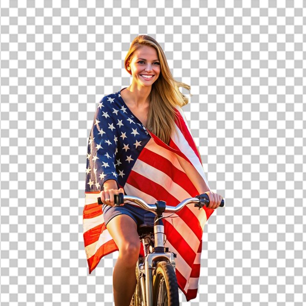 Una joven hermosa con una bandera estadounidense