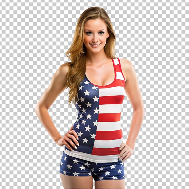 PSD una joven hermosa con un vestido de bandera estadounidense