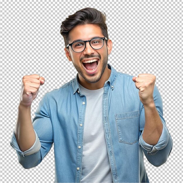 PSD joven hispano feliz en un fondo transparente